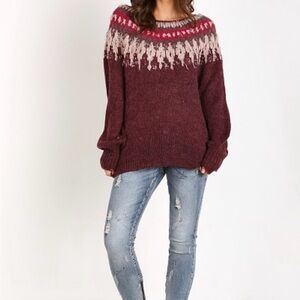 Free People Baltic fairisle sweater berry comno